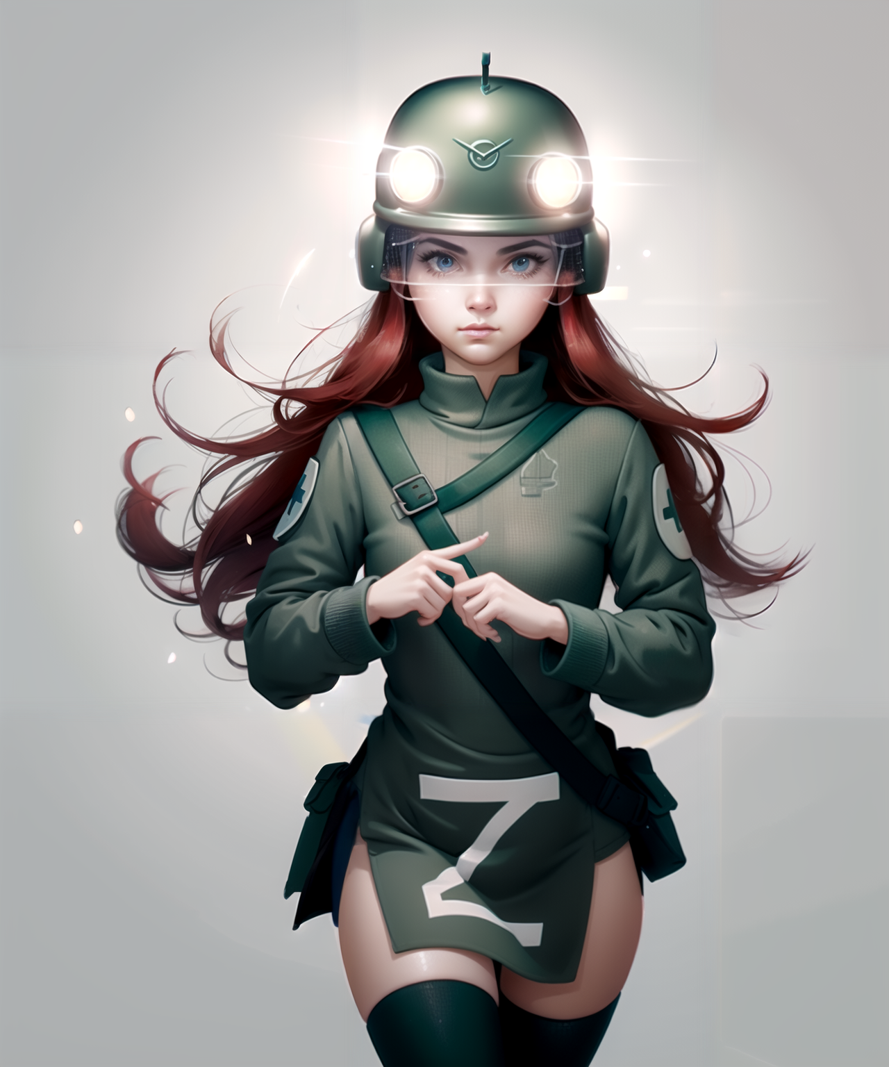 buhanka, 1girl, helmet, red hair, thighhighs, medium hair, cute, military <lora:buhanka-000030:1> <lora:style_landscape_mo...